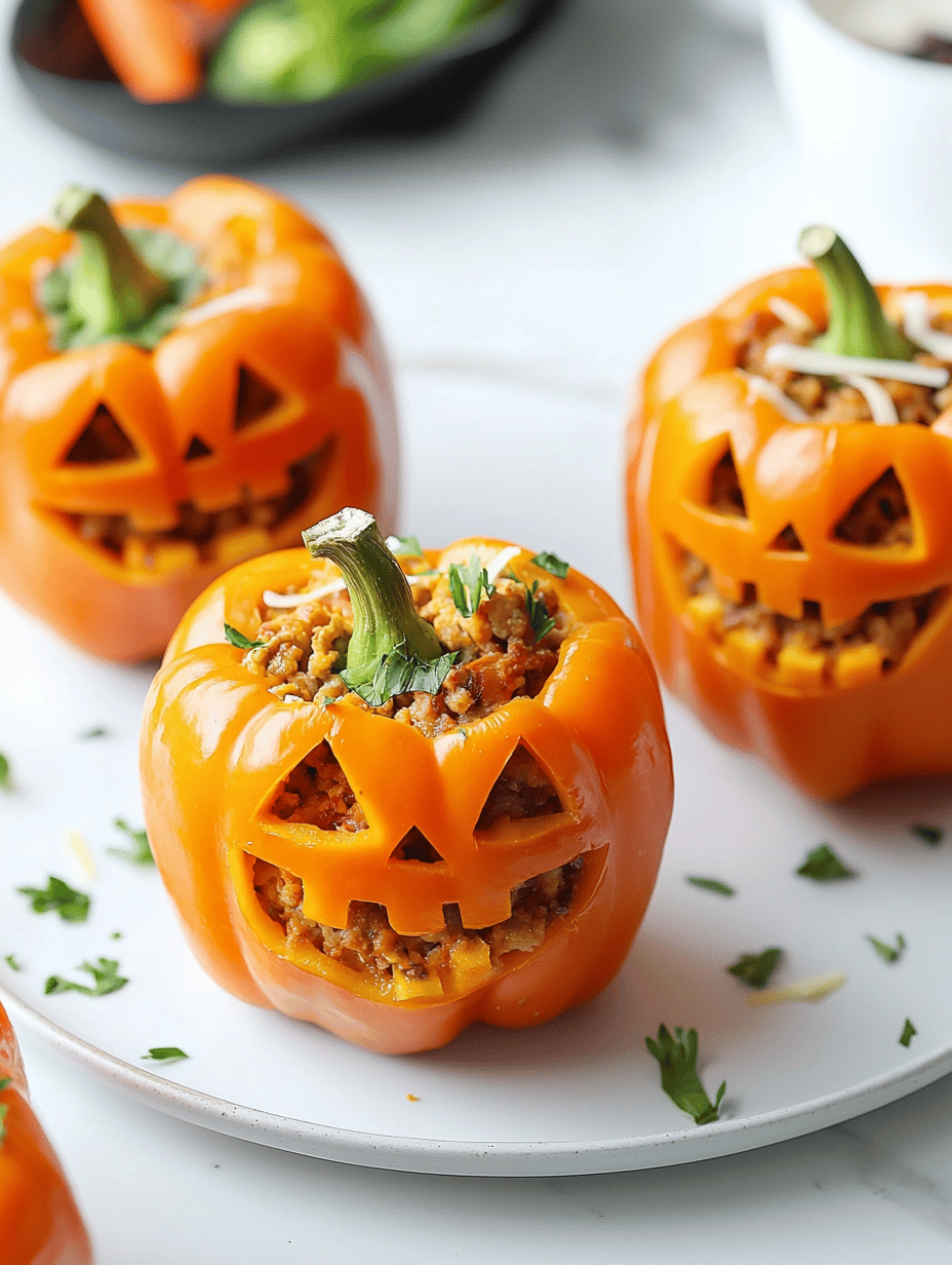 Spooky Sweetness: Pumpkin-Carved Jack-o’-Lantern Stuffed Peppers